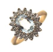 Aquamarine and diamond 18ct gold cluster ring