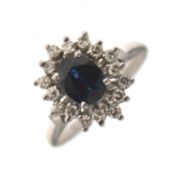 Sapphire and diamond 18ct white gold cluster ring