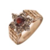 9ct gold garnet and diamond cluster ring