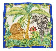 Salvatore Ferragamo - Silk scarf decorated with lions and zebra
