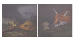 David Blake (1904 Arts, formerly Bristol Savages) - Pair of gouache animal studies - Fox and Hedgeho