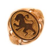 9ct gold signet ring depicting lion rampant