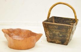 Chinese wooden harvest bucket and wooden bowl
