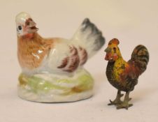 20th century Meissen miniature model of a nesting chicken, etc