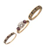 Three 9ct gold dress rings