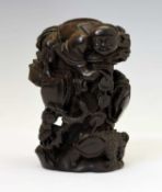 Chinese carved hardwood figure of Liu Haichan with a toad