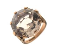 9ct gold dress ring set a large clear-coloured stone