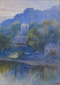 20th century watercolour - Scottish riverside scene