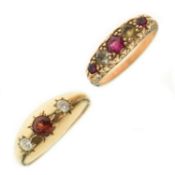 9ct gold three-stone gypsy ring and a gypsy set ring (2)