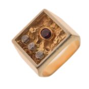 Diamond and ruby yellow metal dress ring