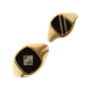 Two black onyx 9ct gold signet rings