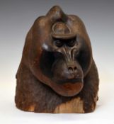 Early 20th century wooden bust of a mandrill