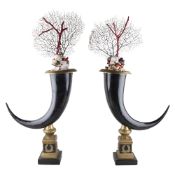 Pair of gilded and burnished metal cornucopias
