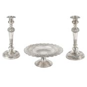 Three silvered metal objects