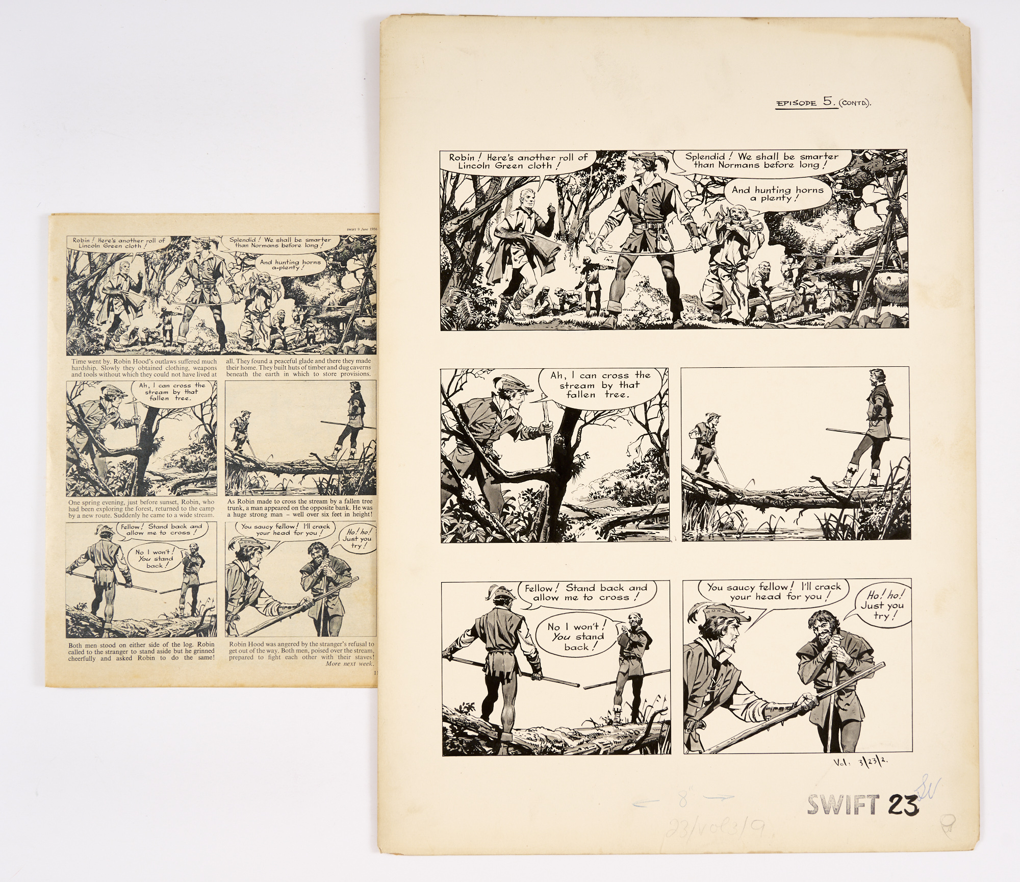 Robin Hood original artwork by Frank Bellamy from Swift Vol 3 No 23, 9 June 1956 (with original