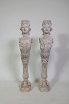 Architectural salvage: a pair of terracotta caryatid supports, 70cm high