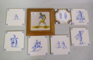 Eight Delft style ceramic tiles, 13 x 13cm