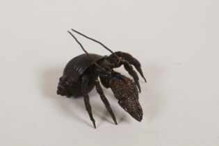 A Japanese Jizai style bronze okimono horseshoe crab, 10cm