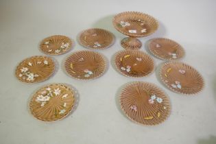 A C19th Majolica dessert service by Villeroy Boch Schramberg, marked to base, comport 24cm diameter,