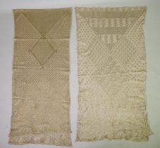 Two 1930s Egyptian Tulle-bi-telli (Assuit) traditional textile shawls with woven white metal