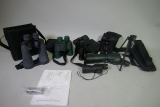 Pair of Helios 10 x 42 Nitrogen filled waterproof/fog proof binoculars, in soft case; Bushnell 8 x