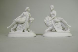 Pair of Parian type bisque porcelain figures depicting 'Ariadne and the Panther' and 'Una and the