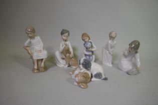 Collection of four Lladro porcelain figures, Little Boy Thinking, 4876; Young Girl Offering a