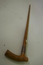 Antique walking cane with copper mount inscribed made "from oak and copper from vessel 'Foudroyant',
