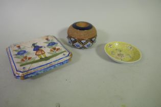 A Royal Doulton stoneware matchstrike, 9.5cm diameter, a Quimper faience pottery stand, AF, and