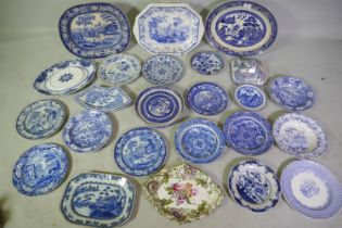 Collection of early C19th pearlware, blue and white transfer decorated plates, bowls, a Chinese