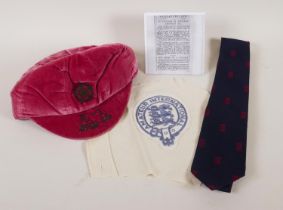 Football Interest: a red England International Cap awarded to Leonard Bradbury for the 1935/36