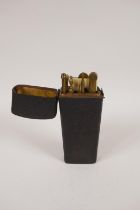 A C19th engineer's instrument set with brass tools and a fish skin case