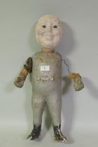 Late C19th/early C20th German papier mache automaton figure, with clockwork movement, nodding head