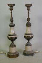 Pair of painted and bronzed metal table lamps, 70cm high