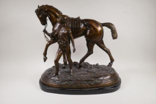 After Edgar Bertram, (Austrian, 1863-1931), The Winning Horse, patinated bronze sculpture of a