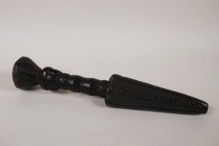 A C19th Tibetan carved wood ceremonial phurba, 30cm long