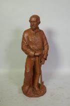C19th terracotta figure of a woodsman with axe, 60cm high
