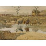 Geoffrey H Robinson (British 1925-): Leading a Horse through a Stream