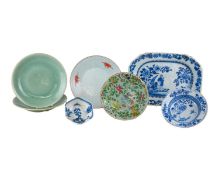 A Chinese blue and white rectangular platter.