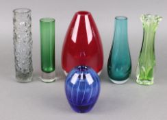 A Coalport blue Art Glass vase 10cm and 5 other Art Glass vases