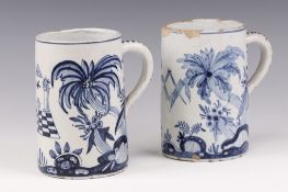 Masonic, a Delft pottery tankard decorated square, compasses, pillars, chequered pavement 13cm,