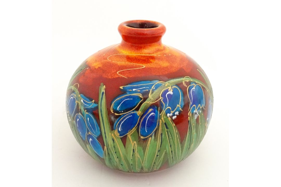 An Anita Harris green glazed vase of squat form decorated with Bluebells. Signed under. Approx. 3 - Image 4 of 8