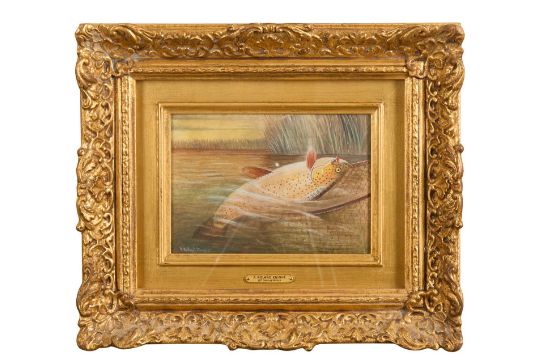 ARTHUR ROLAND KNIGHT (1846-1914) A netted trout on a stream signed ...