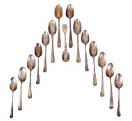 A SET OF SIX GEORGE II SILVER HANOVERIAN RAT TAIL PATTERN TEASPOONS