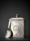 A GEORGE II HUGUENOT SILVER RECTANGULAR TEA CADDY