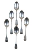 A SET OF SIX VICTORIAN SILVER FIDDLE PATTERN DESSERT SPOONS