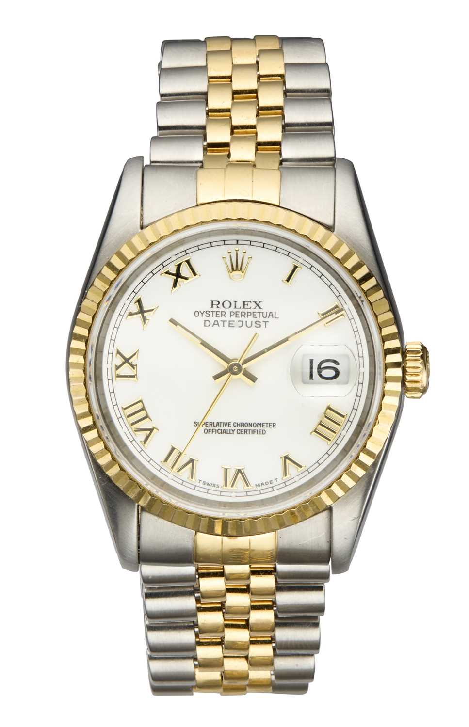 ROLEX OYSTER PERPETUAL DATEJUST: A STEEL AND GOLD BRACELET WATCH