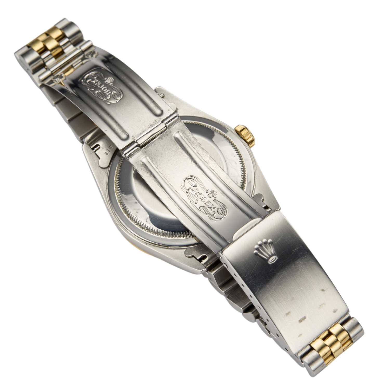 ROLEX OYSTER PERPETUAL DATEJUST: A STEEL AND GOLD BRACELET WATCH - Image 3 of 5