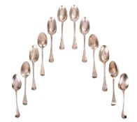 A SET OF TWELVE GEORGE II SILVER HANOVERIAN PATTERN DESSERT SPOONS