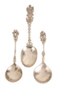 THREE 19TH CENTURY DUTCH CAST SILVER FIGURAL SPOONS